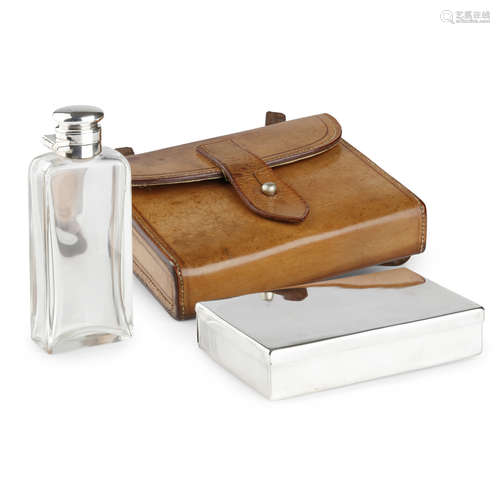 LEATHER CASED SILVER SANDWICH BOX AND FLASK SET JAMES DIXON & SONS, SHEFFIELD, 1928 comprising a