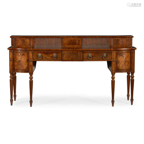 REGENCY MAHOGANY STAGEBACK SIDEBOARD EARLY 19TH CENTURY the superstructure with two tambour doors