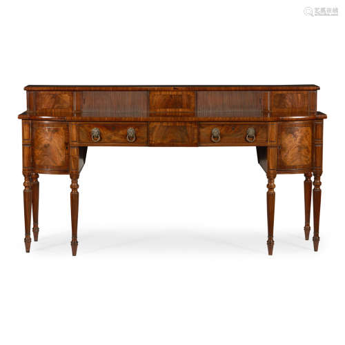 REGENCY MAHOGANY STAGEBACK SIDEBOARD EARLY 19TH CENTURY the superstructure with two tambour doors