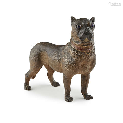 AUSTRIAN TERRACOTTA FIGURE OF A PUG LATE 19TH/ EARLY 20TH CENTURY modelled standing, with inset