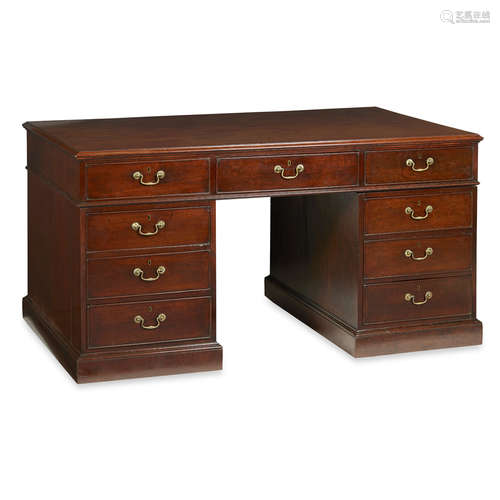 FINE GEORGE III MAHOGANY PEDESTAL PARTNER'S DESK 18TH CENTURY the rectangular top with a moulded