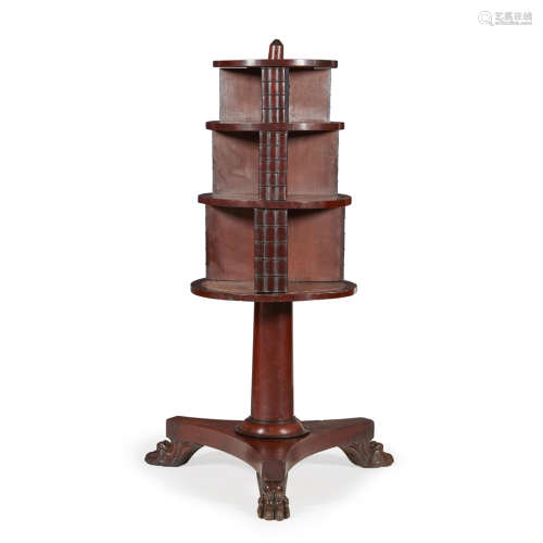 REGENCY MAHOGANY REVOLVING BOOKCASE 19TH CENTURY, MADE UP the top with three graduated open tiers