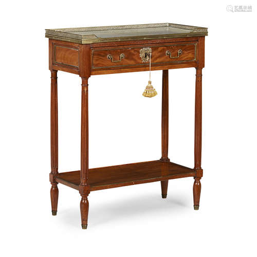 FRENCH DIRECTOIRE MAHOGANY, BRASS AND MARBLE WORK TABLE 19TH CENTURY the rectangular white marble