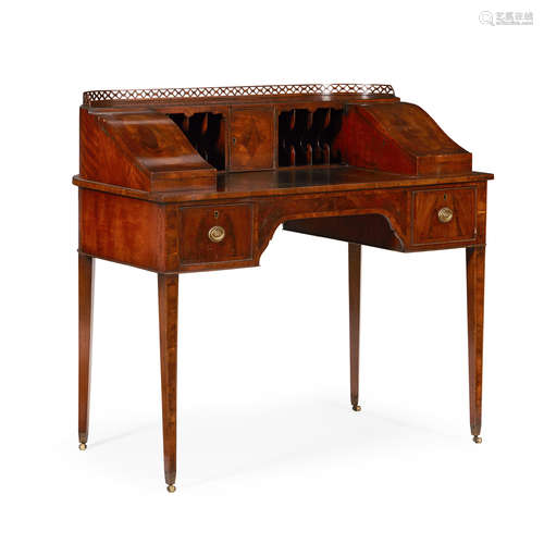 LATE GEORGIAN MAHOGANY AND WALNUT CARLTON HOUSE DESK EARLY 19TH CENTURY the superstructure with a