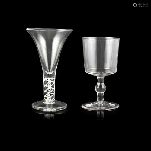 TWO OVERSIZED GEORGIAN DRINKING GLASSES LATE 18TH/ EARLY 19TH CENTURY comprising a wine glass,