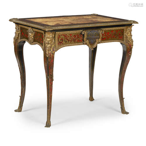 LOUIS XIV STYLE BRASS AND RED BOULLE MARQUETRY WRITING TABLE 19TH CENTURY the rectangular top with a