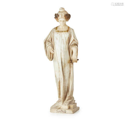 PROFESSOR ARISTIDE PETRILLI (ITALIAN, 1868-1930?) SAPPHO alabaster figure with gilt highlights,