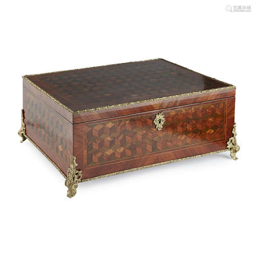 LARGE KINGWOOD AND CUBE PARQUETRY BOX WITH GILT METAL MOUNTS LATE 19TH CENTURY in the Louis XV