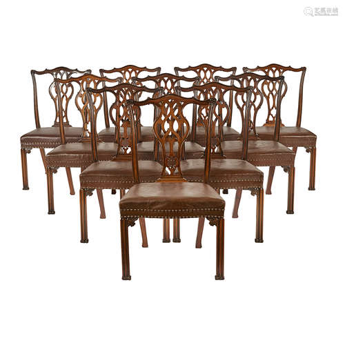 SET OF TWELVE GEORGIAN STYLE MAHOGANY DINING CHAIRS LATE 19TH CENTURY comprising ten side chairs and