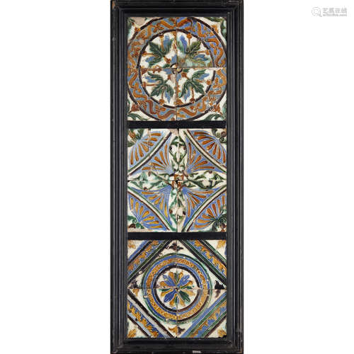 GROUP OF SPANISH GLAZED ARISTA CEILING TILES (DE DOS POR TABLA) SEVILLE, 1525-1575 glazed in