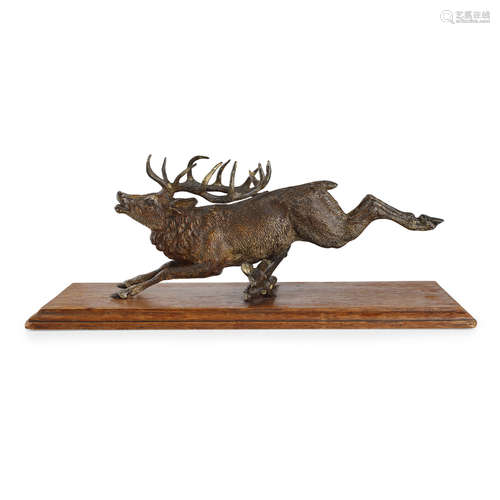 AUSTRIAN COLD PAINTED BRONZE STAG PAPER CLIP EARLY 20TH CENTURY realistically modelled leaping