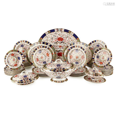 DERBY CROWN PORCELAIN CO. PART DINNER SERVICE LATE 19TH CENTURY in the Imari palette with gilt