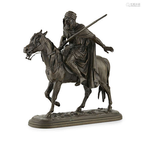 ISIDORE-JULES BONHEUR (FRENCH, 1827-1901) ARAB ON HORSEBACK bronze, medium brown patina, the bearded