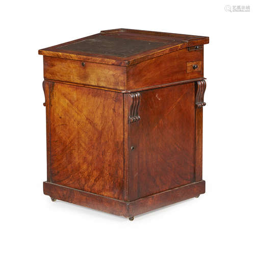 GEORGE IV WALNUT AND SATIN BIRCH DAVENPORT EARLY 19TH CENTURY the hinged slant top with a brown