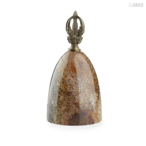 BLUE JOHN AND BRONZE DESK WEIGHT 19TH CENTURY the patinated crown finial raised on a large tapered