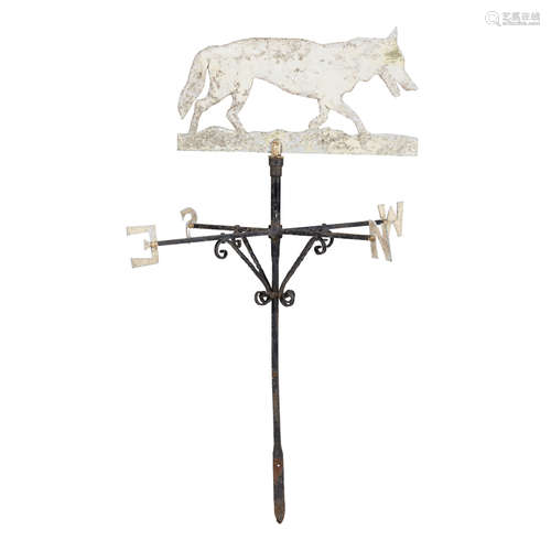 PAINTED METAL AND WROUGHT IRON 'FOX' WEATHER VANE LATE 19TH CENTURY/ EARLY 20TH CENTURY mounted with