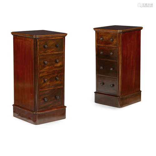 PAIR OF WILLIAM IV MAHOGANY BEDSIDE CHESTS 19TH CENTURY WITH ALTERATIONS the moulded tops over