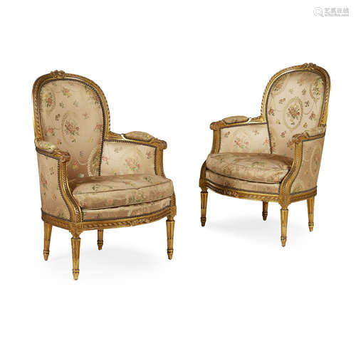 PAIR OF GILTWOOD BERGERES, BY GILLOWS 19TH CENTURY in the Louis XVI style, the arched backs and