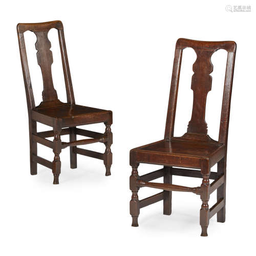 PAIR OF WILLIAM AND MARY OAK SIDE CHAIRS LATE 17TH CENTURY the curved top rails above baluster