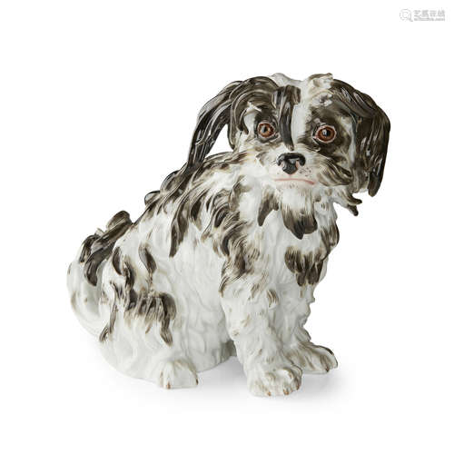 MEISSEN PORCELAIN FIGURE OF A BOLOGNESE SPANIEL 19TH CENTURY after the model by J. J. Kändler,