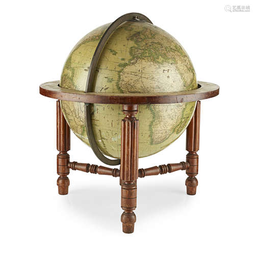 LARGE VICTORIAN 17IN. TERRESTRIAL GLOBE, JOHN WYLD, LONDON DATED 1886 with twenty-four gores and