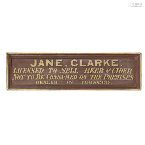 PAINTED BEER AND TOBACCO TRADE SIGN MID 19TH CENTURY in worn and faded red and yellow paint, the