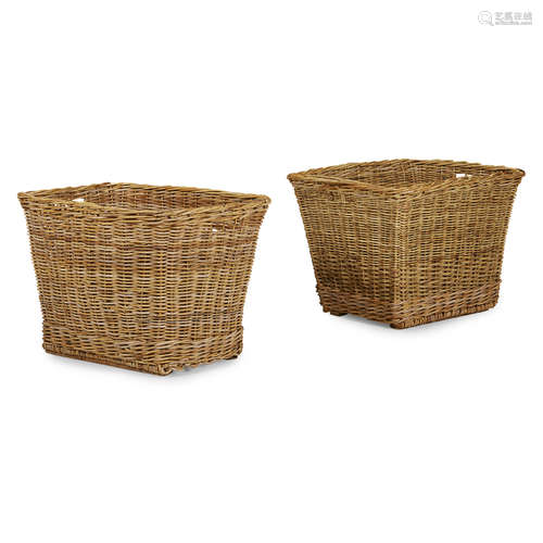 TWO LARGE WICKER LOG BASKETS LATE 19TH CENTURY of tapered rectangular form (2) 89cm wide, 67cm high,