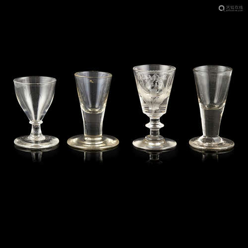 GROUP OF FOUR SMALL GEORGIAN AND REGENCY GLASSES 18TH AND EARLY 19TH CENTURY comprising a glass