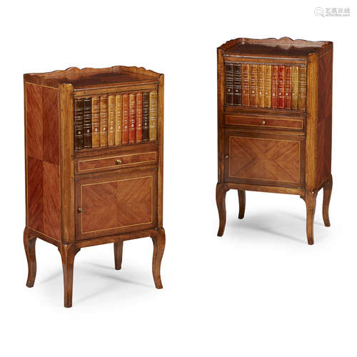 PAIR OF FRENCH KINGWOOD AND PURPLE WOOD SIDE CABINETS EARLY 20TH CENTURY the quarter-veneered tray