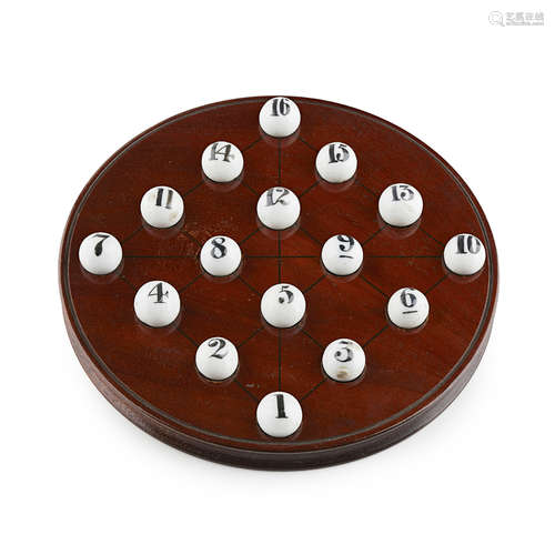 JAQUES SOLITAIRE BOARD GAME CIRCA 1858 the mahogany board with sixteen recesses and corresponding