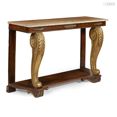 REGENCY MAHOGANY AND PARCEL GILT MARBLE TOP CONSOLE TABLE EARLY 19TH CENTURY the rectangular