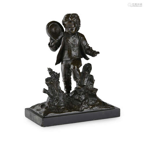 FRENCH BRONZE FIGURE OF A BOY 19TH CENTURY the figure holding his hat with his foot raised on a