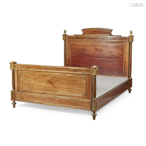 FRENCH EMPIRE STYLE MAHOGANY GILT BRASS MOUNTED BED LATE 19TH CENTURY the headboard surmounted by