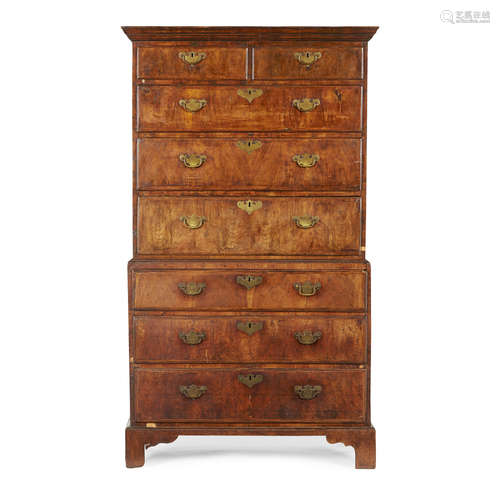 GEORGE II WALNUT CHEST-ON-CHEST 2ND QUARTER 18TH CENTURY the moulded cornice above a pair of short