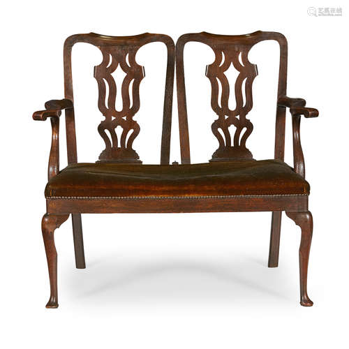 GEORGE II OAK DOUBLE CHAIRBACK SETTEE 2ND QUARTER 18TH CENTURY the shaped toprails over double