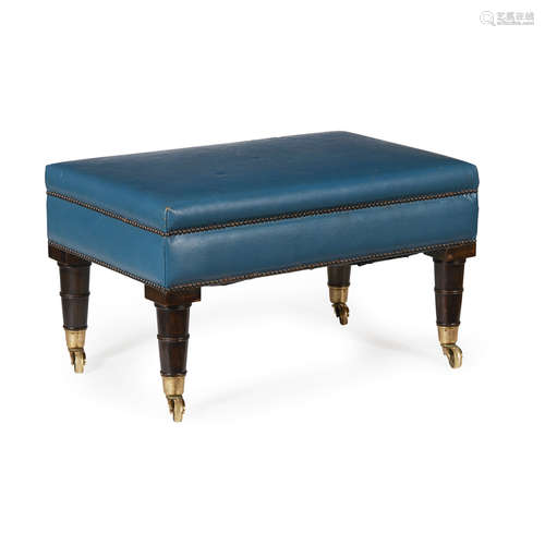 REGENCY MAHOGANY BLUE LEATHER LIBRARY STOOL EARLY 19TH CENTURY the rectangular seat with close