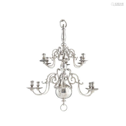 DUTCH NICKEL SILVER TWELVE-LIGHT CHANDELIER EARLY 19TH CENTURY of traditional form, the central