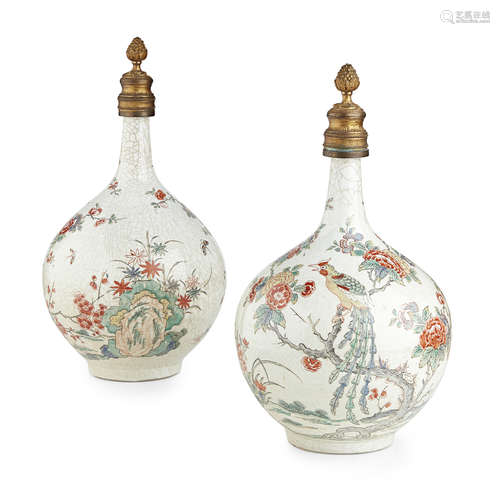 PAIR OF DUTCH DECORATED JAPANESE EARTHENWARE VASES WITH GILT BRONZE MOUNTS 17TH CENTURY WITH LATER