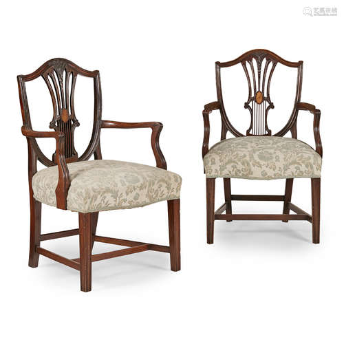 PAIR OF LATE GEORGE III MAHOGANY ARMCHAIRS LATE 18TH CENTURY en suite with the preceding lot, in the