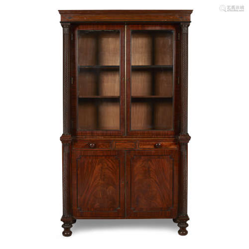REGENCY MAHOGANY AND EBONISED BOOKCASE CABINET EARLY 19TH CENTURY the moulded straight cornice above