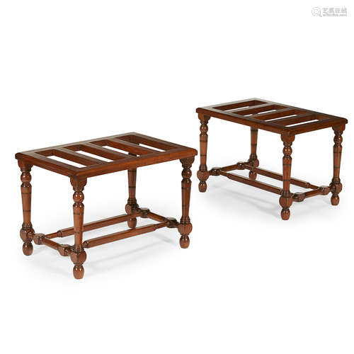 PAIR VICTORIAN MAHOGANY LUGGAGE STANDS LATE 19TH CENTURY the slatted tops with chamfered edges