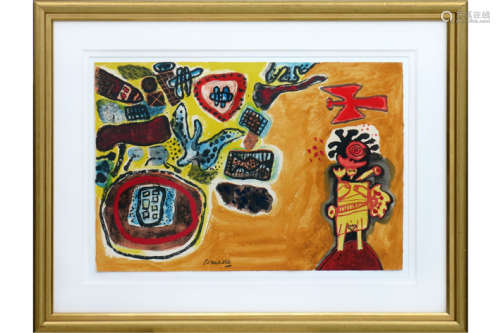 CORNEILLE (1922 - 2010) gouache met een klrijke compositie met personage en vogel [...]