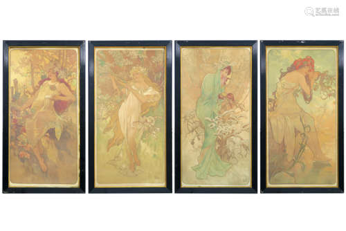 MUCHA ALPHONSE (1860 - 1939) reeks van vier kllitho's met typische voorstellingen [...]
