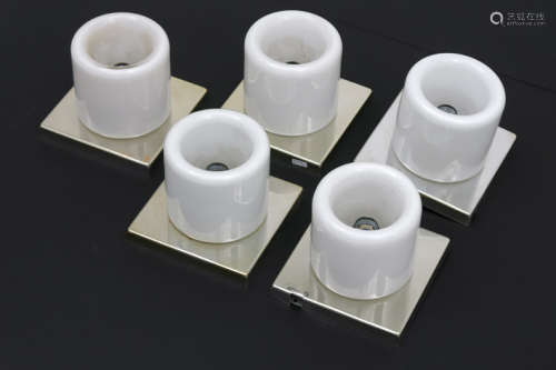 DORIA vijf sixties' designlampjes in wit melkglas en gechromeerde metaal gemerkt - [...]