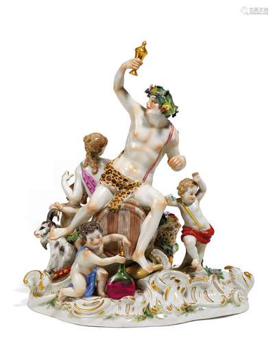 GRUPPE BACCHANAL. Meissen. Vor 1924. Modell J.J. Kaendler und F.E. Meyer. Porzellan, farbig und gold