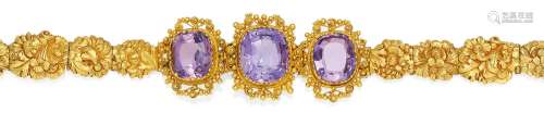 AMETHYST-ARMBAND. Frankreich, um 1850/60. 750/- Gelbgold, Gesamtgewicht: 28,0g. L x B=ca. 19,0 x 2,