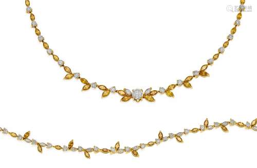 DIAMANT-SET: COLLIER UND ARMBAND. Wohl Italien, um 1990. 750/- Gelbgold, Gesamtgewicht: 34,5g.