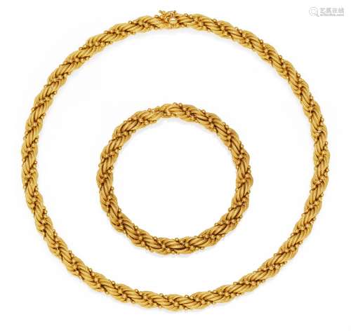 GOLD-SET: COLLIER UND ARMBAND. Italien, um 1970. 750/- Gelbgold, Gesamtgewicht: 93,0g. Collier L.ca.