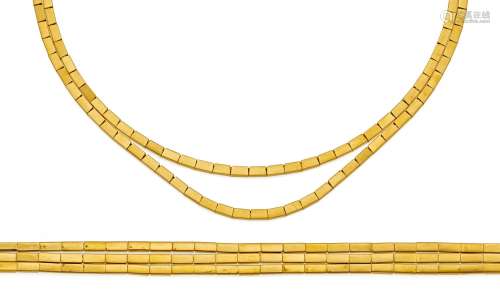 GOLD-SET: COLLIER UND ARMBAND. Wohl Italien, um 1980. 750/- Gelbgold, Gesamtgewicht: 80,0g.