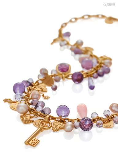 MEISSENFollia. Amethyst-Perl-Collier. Deutschland, um 2000. 750/- Roségold, handbemaltes